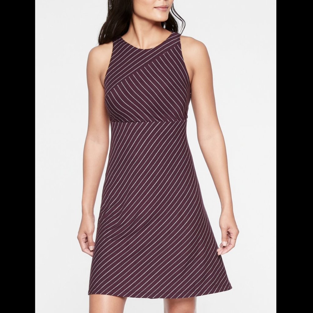 ATHLETA CABERNET SLEEVELESS SANTORINI MIXED STRIPE DRESS